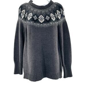CHAPS Sweater Gray Black Fair Isle Long Sleeve Ski Pullover Long Sleeve Top S